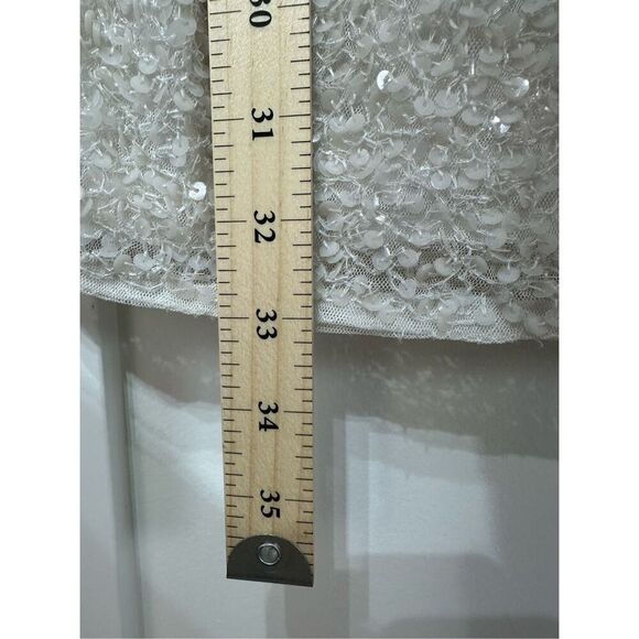 Mac Duggal 5263 One Shoulder Strap Drape Off White Sequin Evening Mini Dress S - Picture 10 of 16